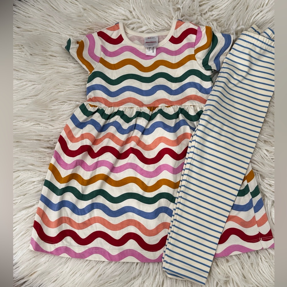 Hanna Andersson Multicolor Wave Dress with Striped Leggings